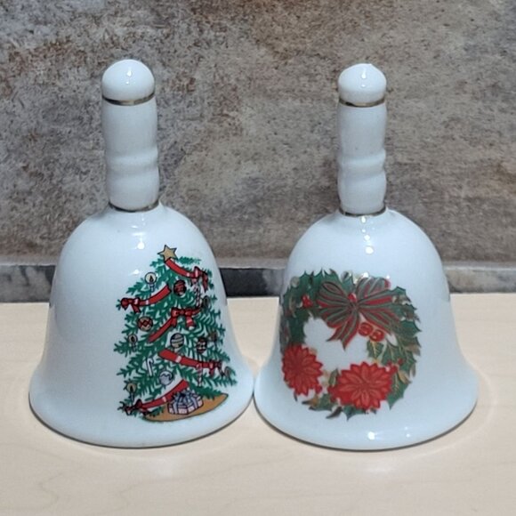 Vintage Pair Christmas Bells Christmas Tree & Christmas Wreath Gold Band - Picture 8 of 9